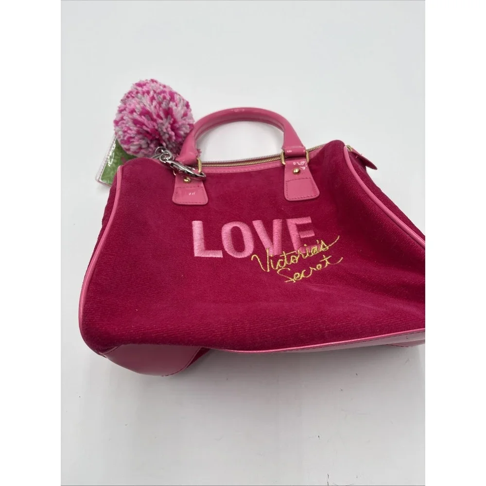 Y2K Victoria Secret Pink Love Purse Handle Pom Pom Key Chain‎ Tags Velvet